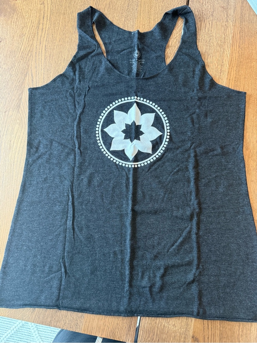 Women’s Raw Hem Charcoal Racerback Tank with Centered White Mandala